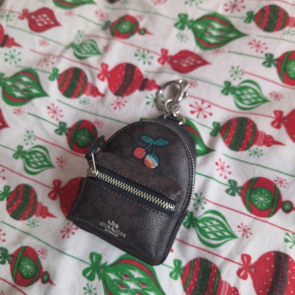 Coach Mini Backpack Keychain with Cherry Design